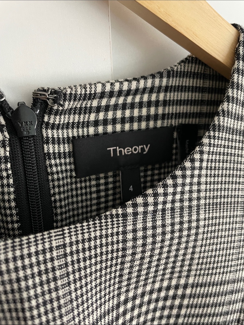 Theory Black & White Glen Plaid Sleeveless Shift Dress - Picture 2 of 9